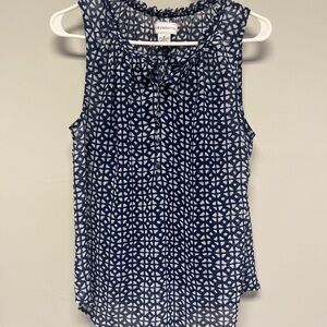 Liz Claiborne Navy and White Geometric Sleeveless Camisole